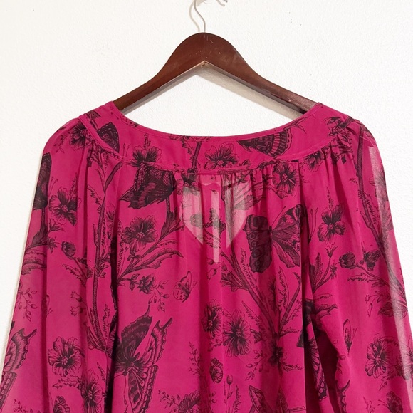 Loft Butterfly Floral Tie Neck Chiffon Blouse - Picture 5 of 10